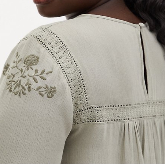 torrid Tops Crinkle Gauze Embroidered Top Seagrass Green Please